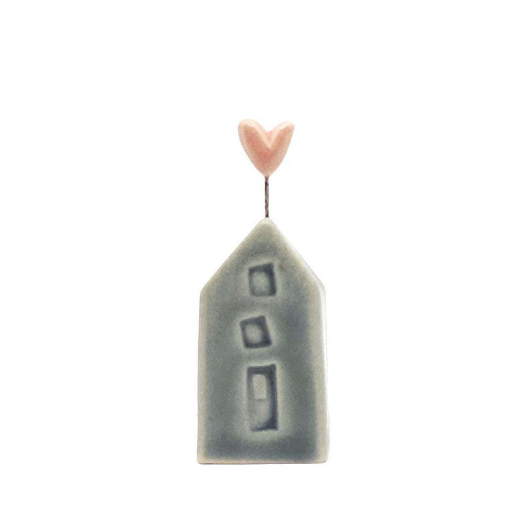 Tiny Pottery House - Matte Dark Teal with Heart (Pink or Red) by Tasha McKelvey