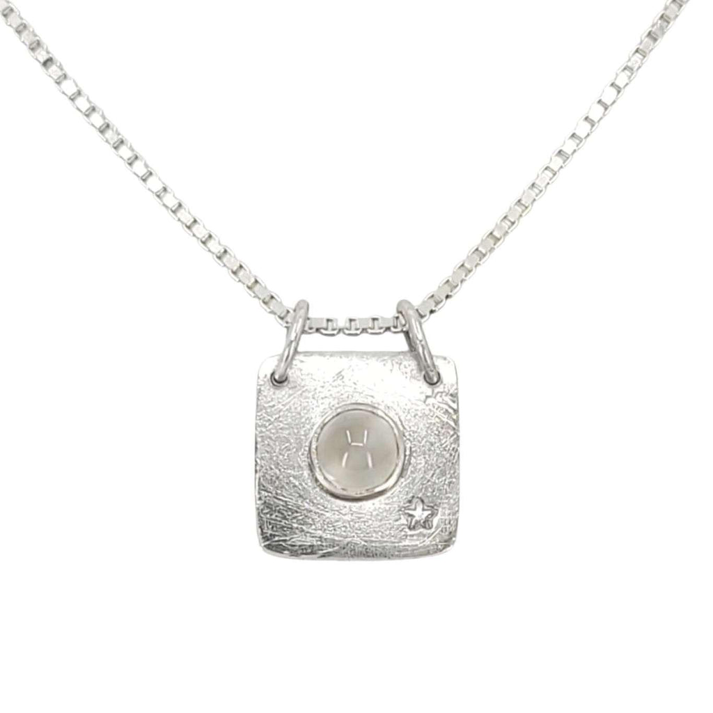 Necklace - Square Stone Pendant (Moonstone, Sterling Silver) by imakecutestuff