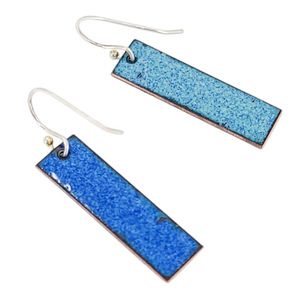 Earrings - Slim Rectangle Birds on Orange and Blue Background by Magpie Mouse Studios