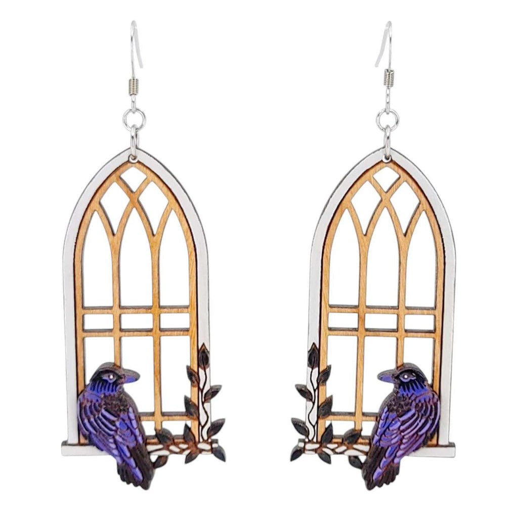 Earrings - Gothic Cathedral Raven (Silver French Hooks) by Fresh Cuttery