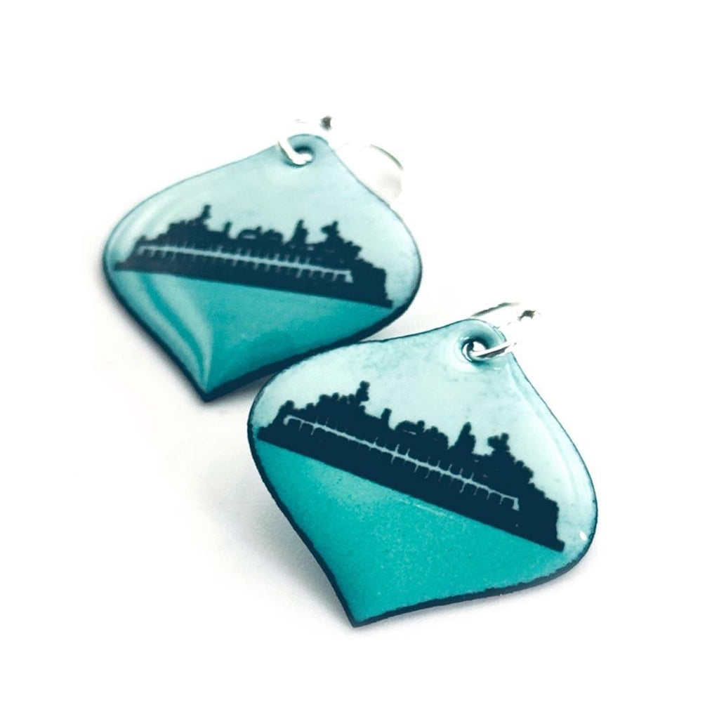 Earrings - Ogee (Ferry on Mint Green & Robins Egg) by Magpie Mouse Studios