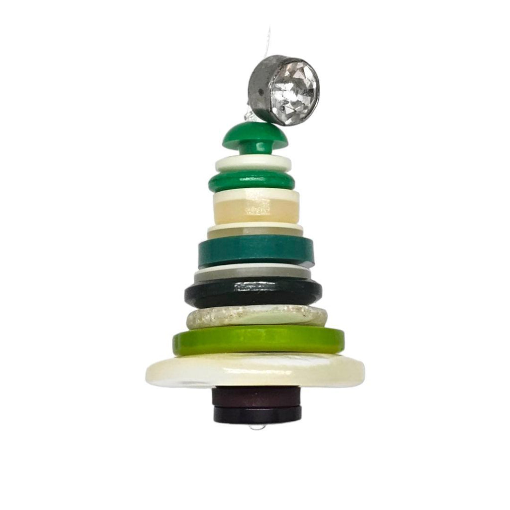 Ornament - Button Tree - Green White (Rhinestone Topper) by XV Studios