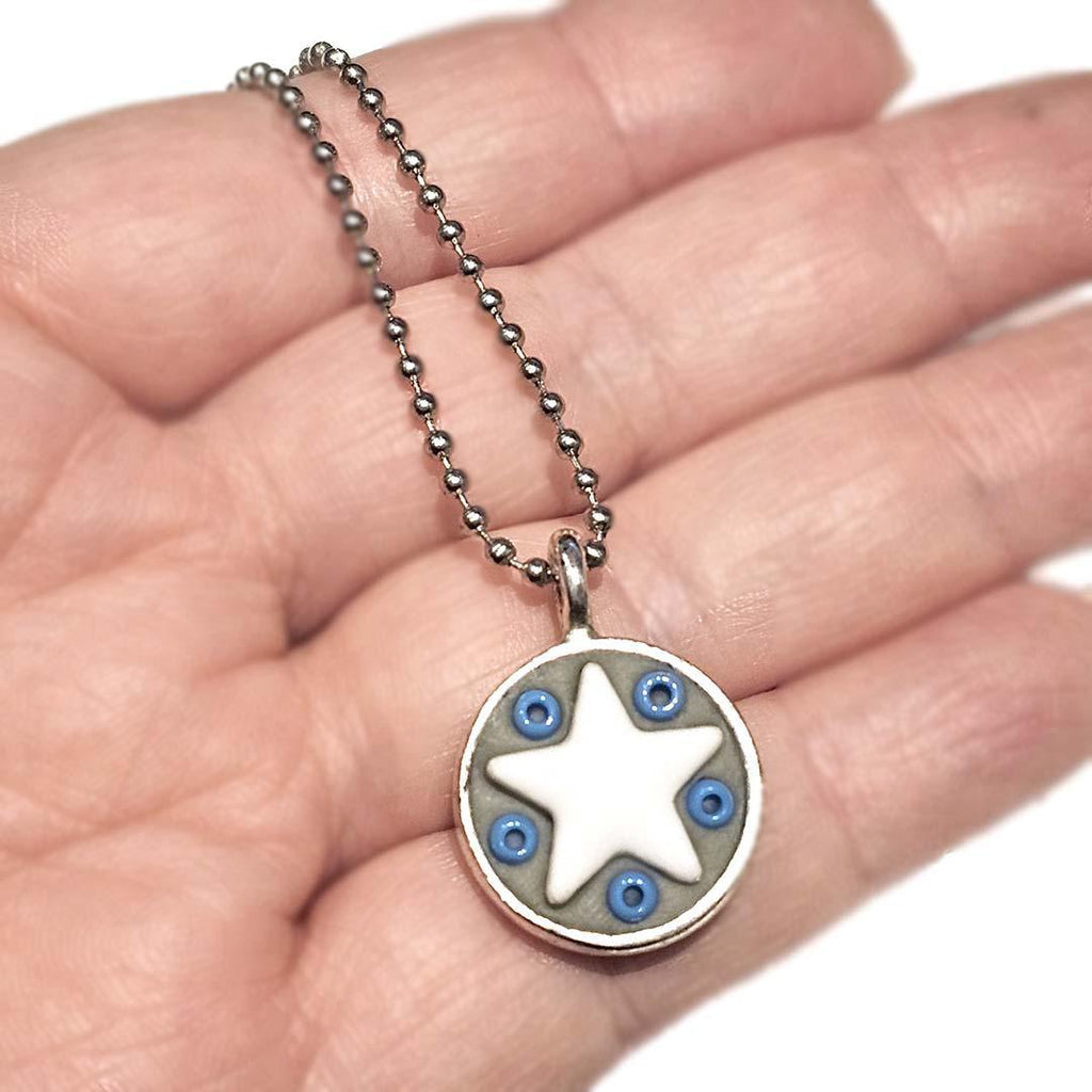 Necklace - Star Baby - White Star Blue Beads by XV Studios
