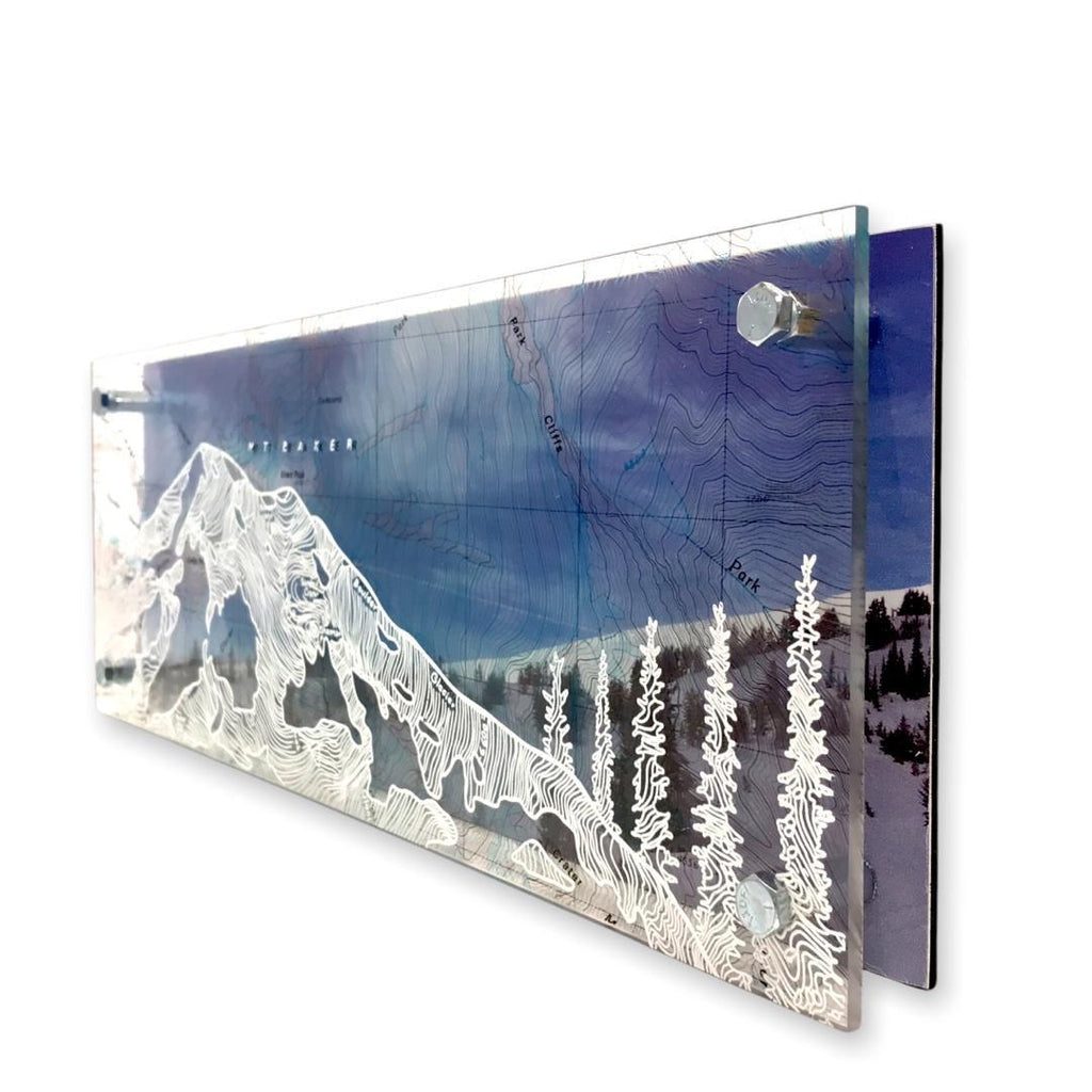 Wall Art - 16x6in - Mountain and Trees Mt. Baker Floating Frame Map by Modern Terrain