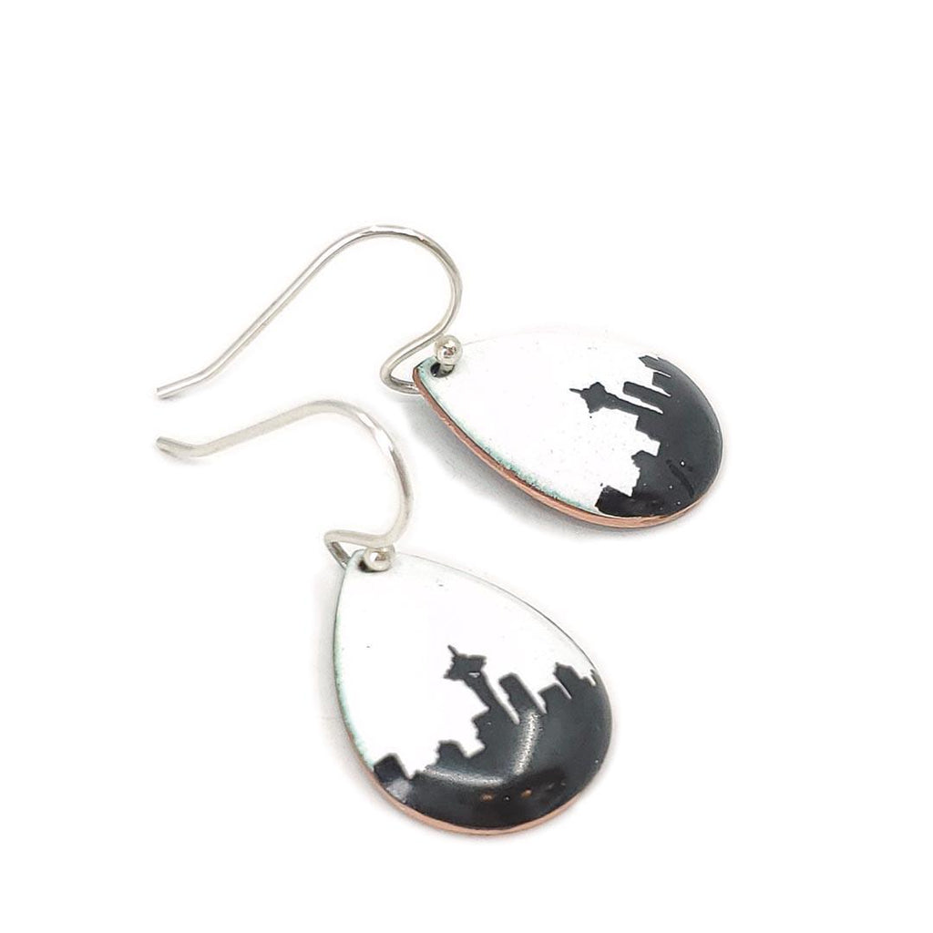 Earrings - Seattle Skyline Small Teardrop (White) by Magpie Mouse