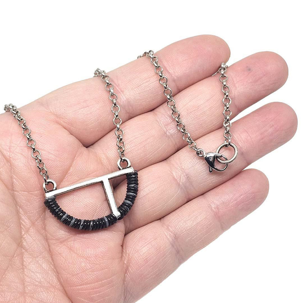 Necklace - Split Half Circle - Charcoal Communication Wire by XV Studios