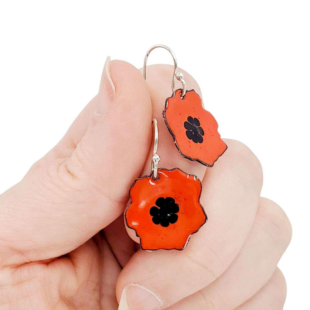 Earrings - Black Dots Small Poppy (Orange) by Magpie Mouse Studios