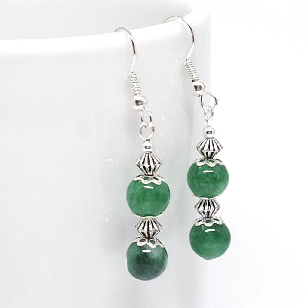 Earrings - Two Jade Bead Silver Plate by Tiny Aloha
