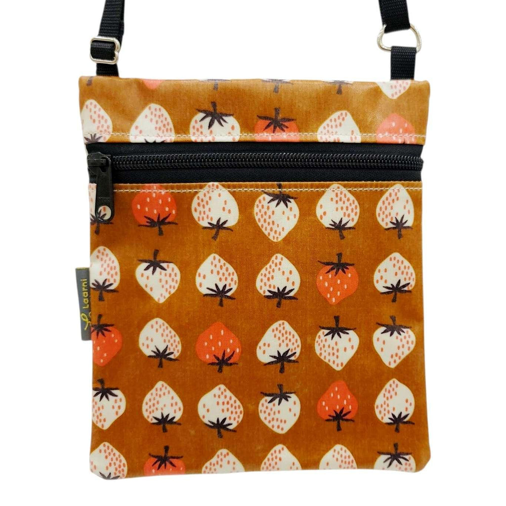 Bag - Small Crossbody (Pink White Strawberries on Brown) by Laarni and Tita