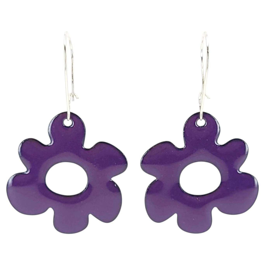 Earrings - Mod Flowers Long (Deep Purple Solid) by Magpie Mouse Studios