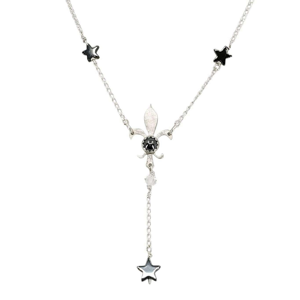 Necklace - Fleur de Lis Star Pendant (Hematite, Swarovski, Sterling Silver) by imakecutestuff