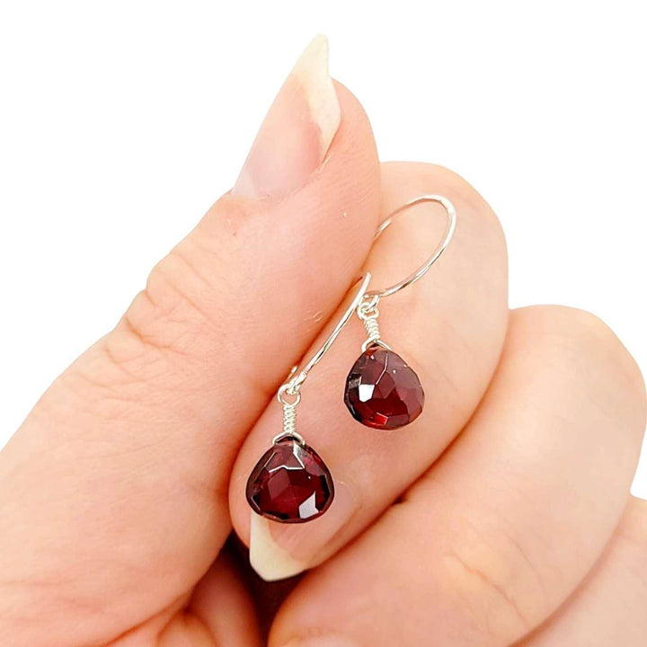 Earrings - Sterling Gemstone Drops (Garnet) by Foamy Wader