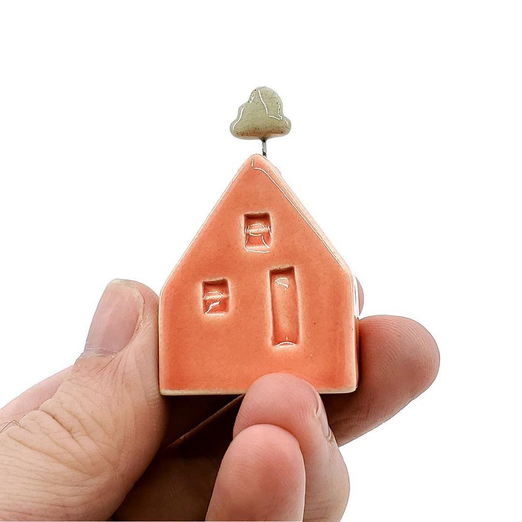 Tiny Pottery House - Coral Pink with Cloud by Tasha McKelvey