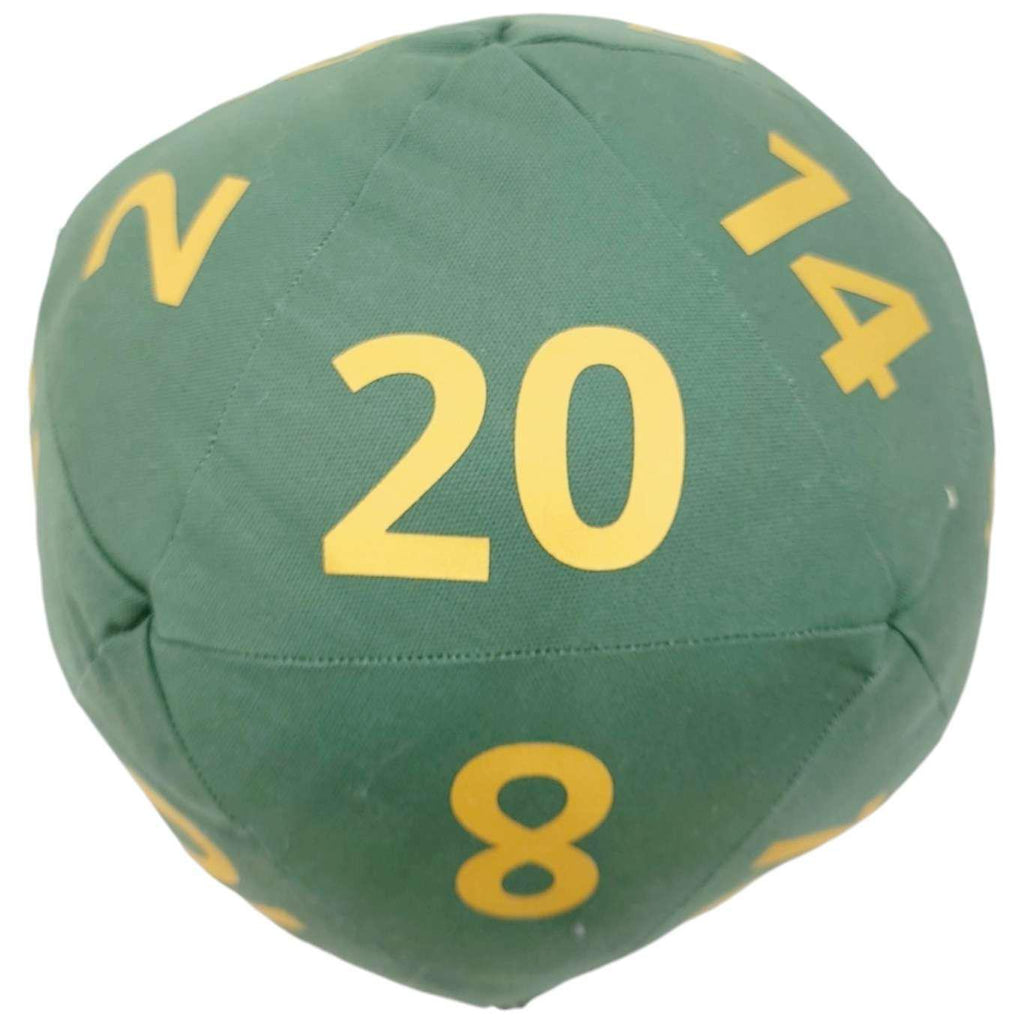 Pillow - Large D20 Plush in Green Canvas with Gold Numbers by Saving Throw Pillows