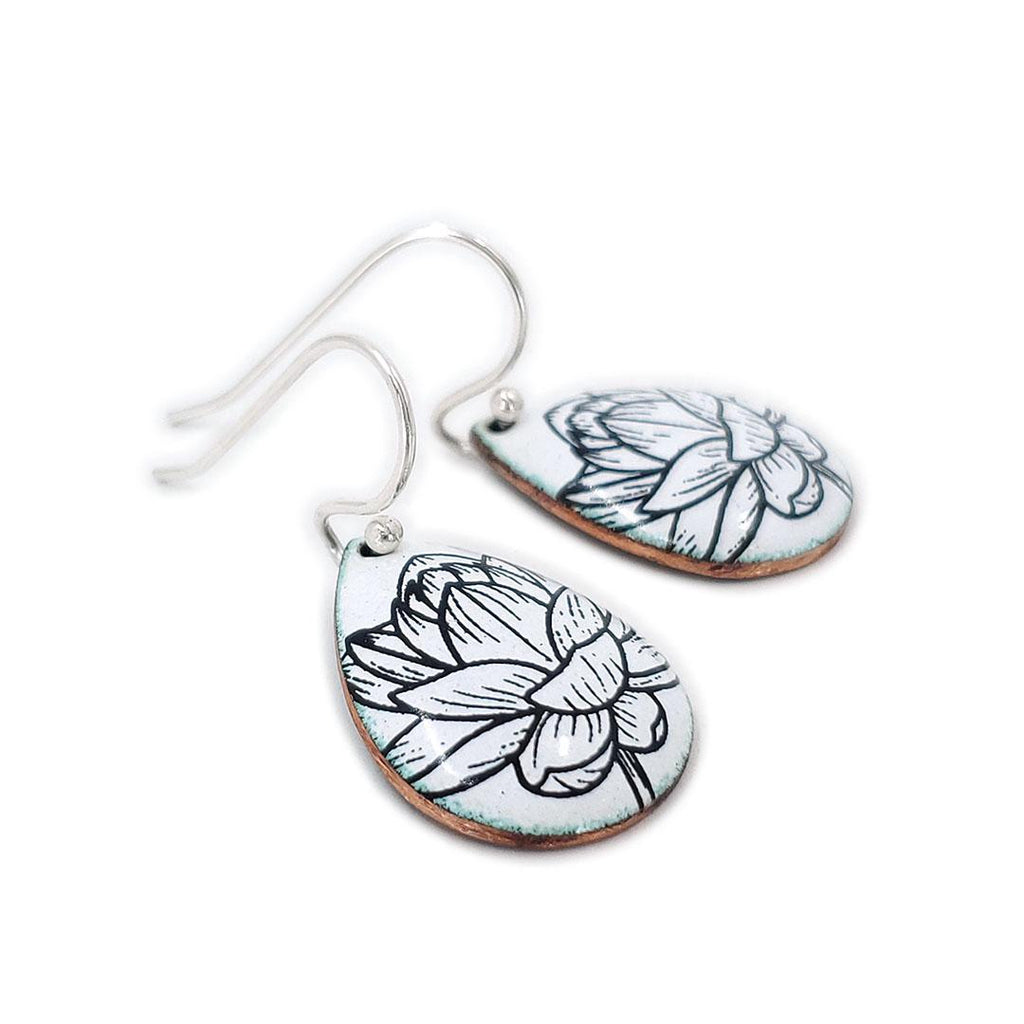 Earrings - Lotus Small Teardrop (White) by Magpie Mouse Studios