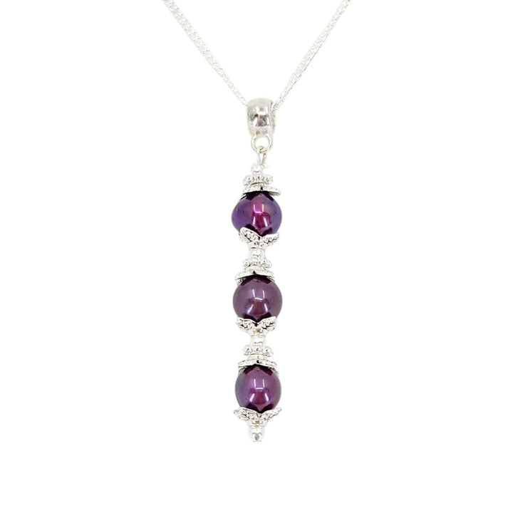 Necklace - Triple Spaced Pearl Pendant (Purple Pearl, Silver Plate) by Tiny Aloha
