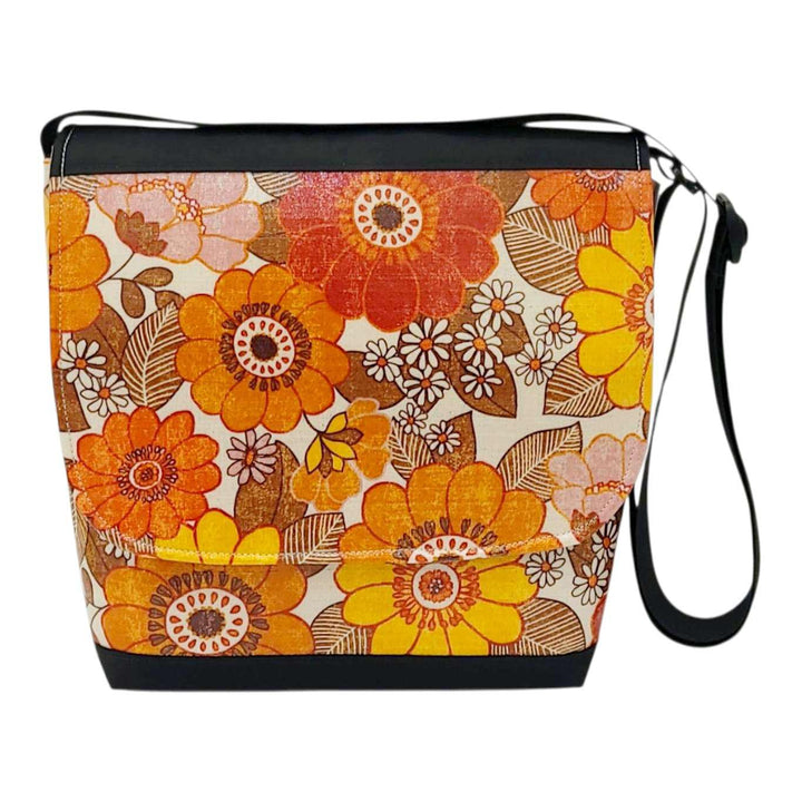Messenger Bag - Reinforced Tall - Vintage Orange Flowers by Laarni and Tita