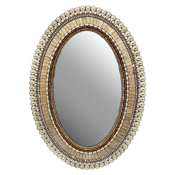 Mosaic Mirror - 14x20in Oval (Pewter Drop) by Zetamari Mosaic Artworks