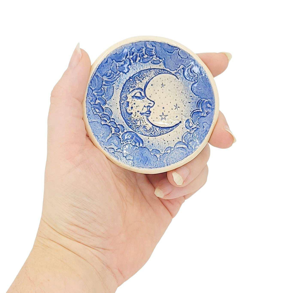 Ring Dish - 3 1/4 in = Crescent Moon Blue Round Pottery Dish by Walton Clay Studio
