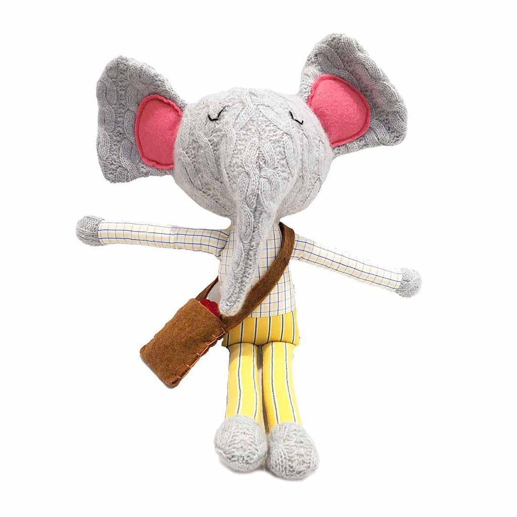 Plush - Elephant in Blue Yellow Plaid Shirt by Fly Little Bird