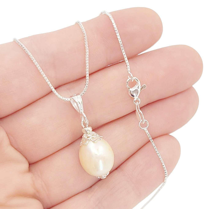 Necklace - Large Single Pearl Pendant (Cream, Silver Plate Box Chain) by Tiny Aloha