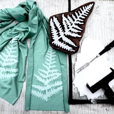 (20% Off) Scarf Wide - Cinnamon Fern (White Ink) by Windsparrow Studio