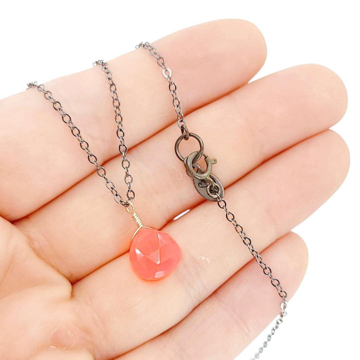 Necklace - Sterling Gemstone Drop (Pink Chalcedony) by Foamy Wader