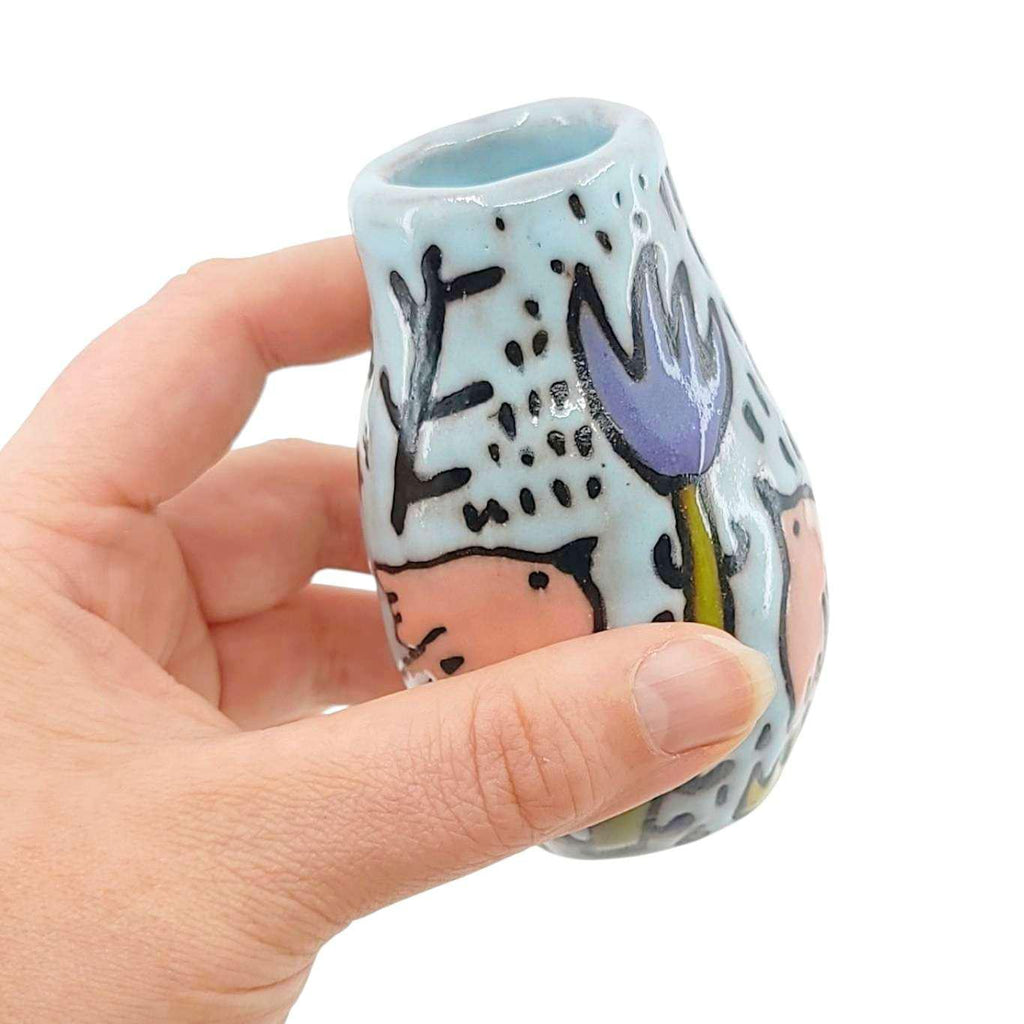 Mini Vase - Flying Birds (Greens and Blues) by Leslie Jenner