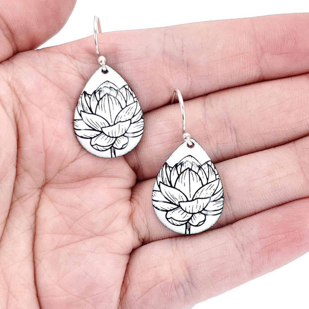 Earrings - Lotus Small Teardrop (White) by Magpie Mouse Studios