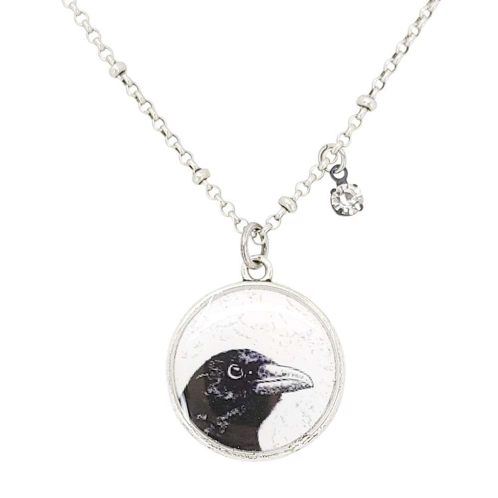 Necklace - Crow Resin Circle Pendant (Antiqued Silver) Jewel Accent by Christine Stoll |Altered Relics