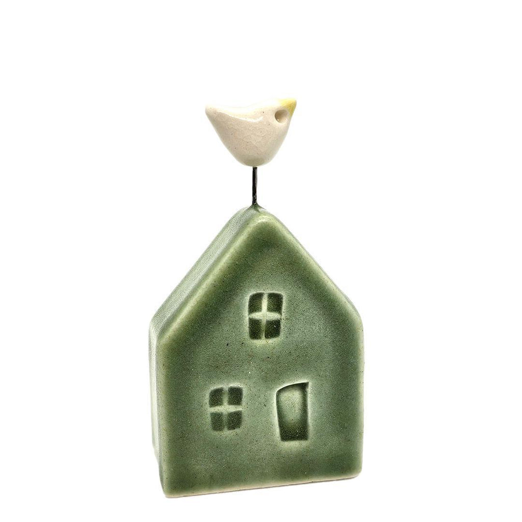 Tiny Pottery House - Grass Green with Bird (Assorted Colors) by Tasha McKelvey