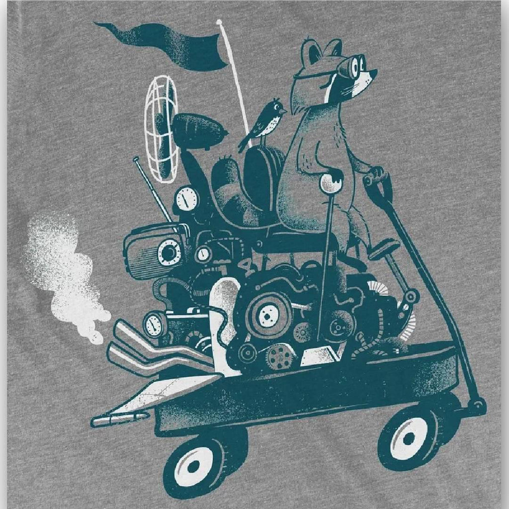 Adult Crew Neck - Wagon Ride Raccoon Gray Tee (XS - 2XL) by Factory 43
