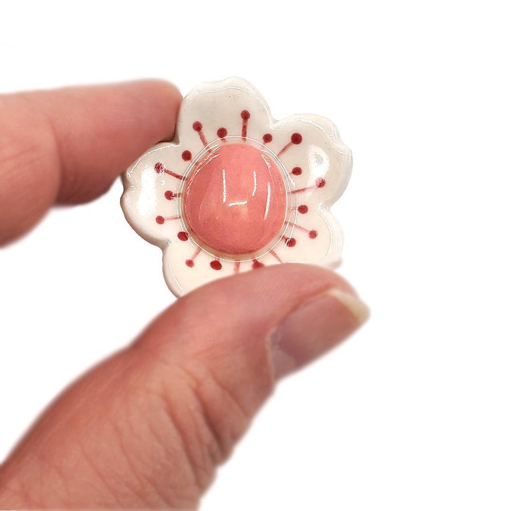 (20% Off) Ceramic Pin - White Sakura with Pink by Jennifer Fujimoto