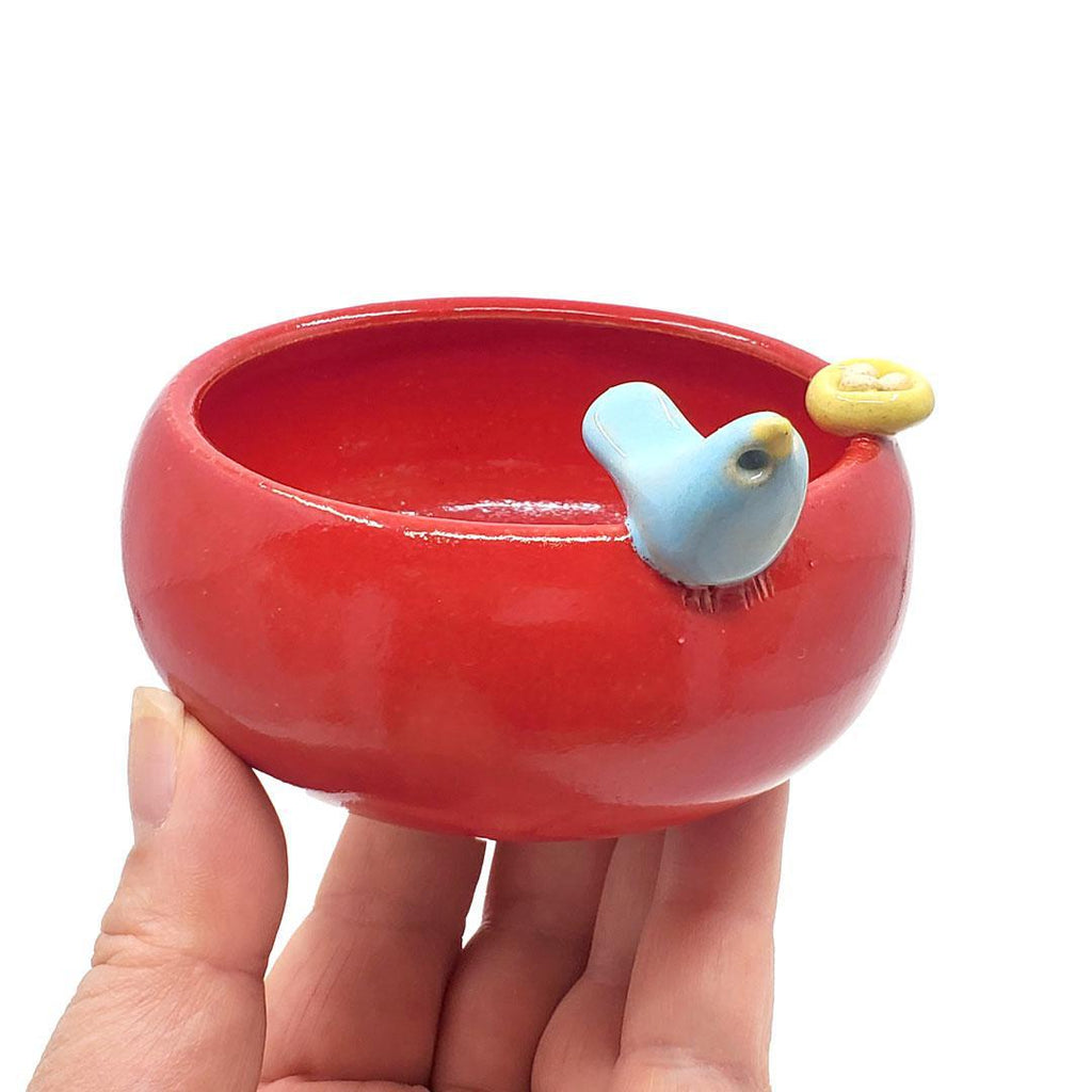 Small Bowl - Red with Nest (Light Blue Bird) by Tasha McKelvey