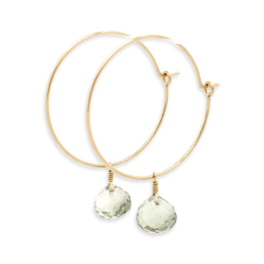 Earrings - One Last Kiss Prasiolite Prasiolite (Green Amethyst) 14K Gold Fill Hoops by Foamy Wader