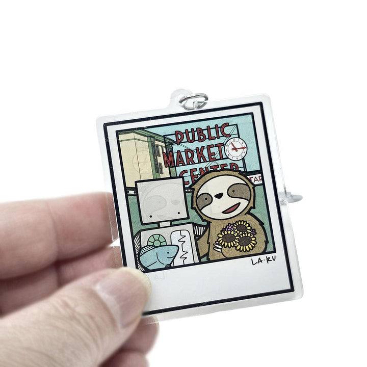 Keychain - Robot and Sloth at Pike Place Market by LaRu