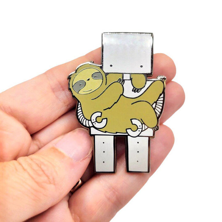 Enamel Pin - Robot Holding Sloth by LaRu