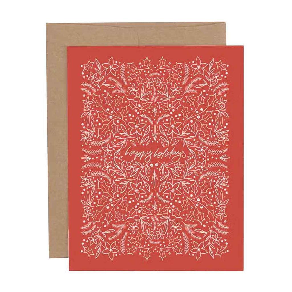 Card - Holiday - Happy Holidays Tiny Floral Red by 1Canoe3