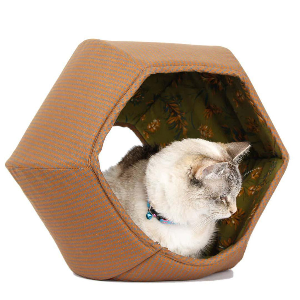 Regular The Cat Ball - Brown with Blue Squares with Green Floral Lining by The Cat Ball