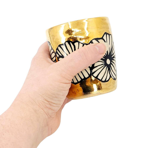 Vessel - Floral Tumbler or Vase with 22k Gold Solid Background (B) by Hsieh Clay SF