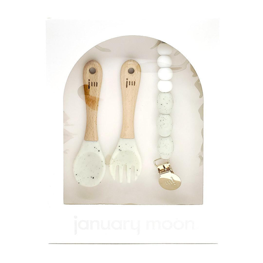 Feeding Set - Fork and Spoon with Clip (Moonlight Gray) by January Moon