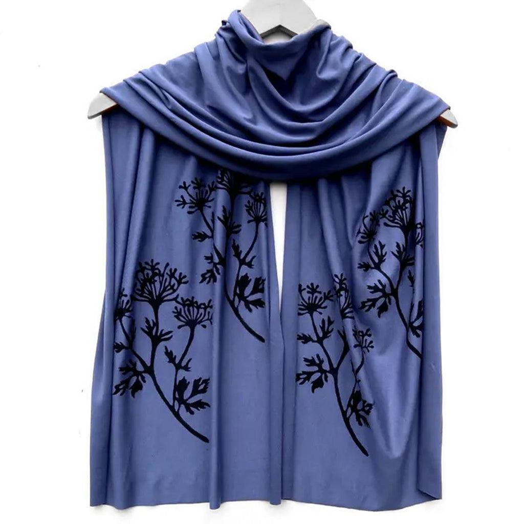Scarf Wide - Denim Blue Parsley Print (Black Ink) by Windsparrow Studio