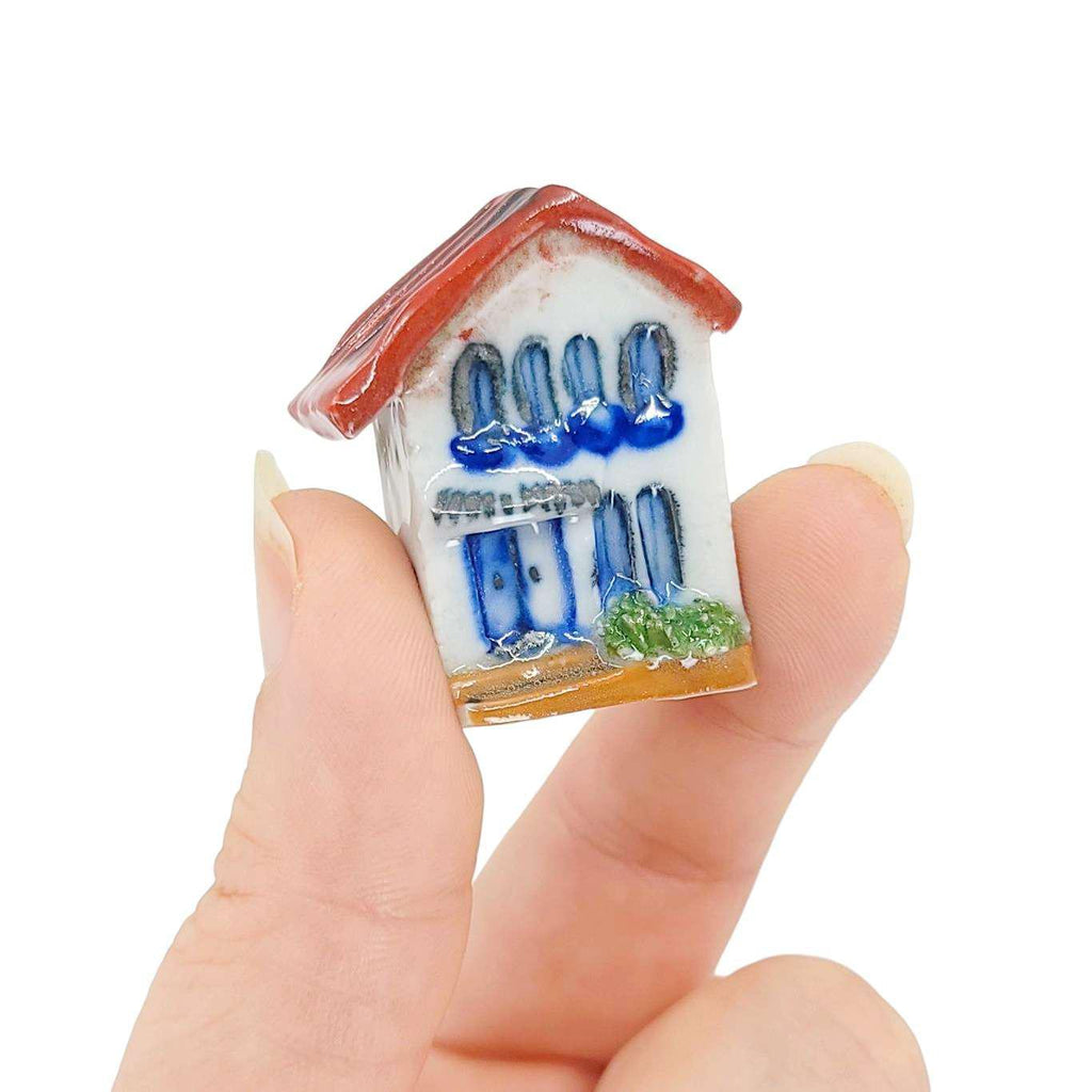Collectible - Tiny House (White Walls, Red Roof, White Door) by Mist Ceramics