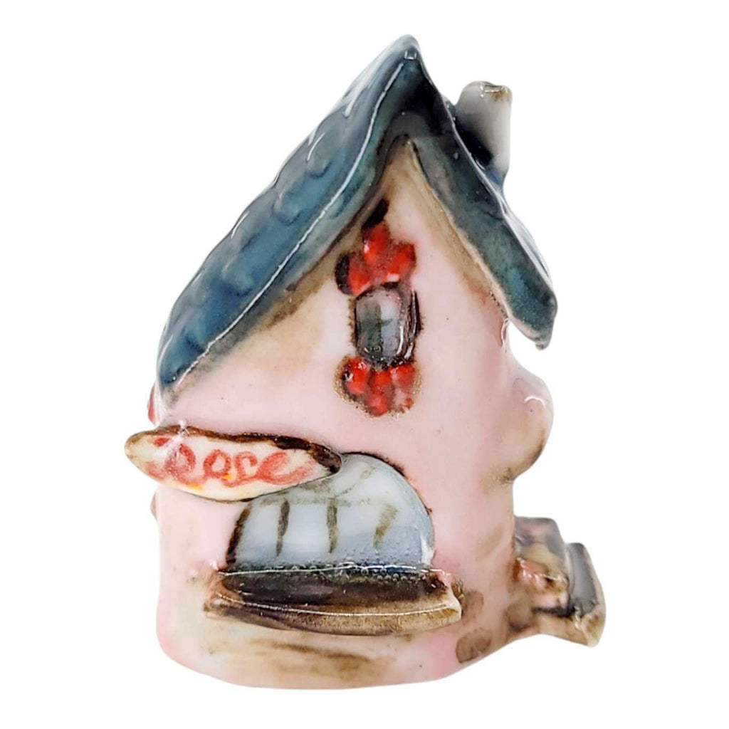 Tiny House - Pink Flower Shop Red Door Black Roof by Mist Ceramics