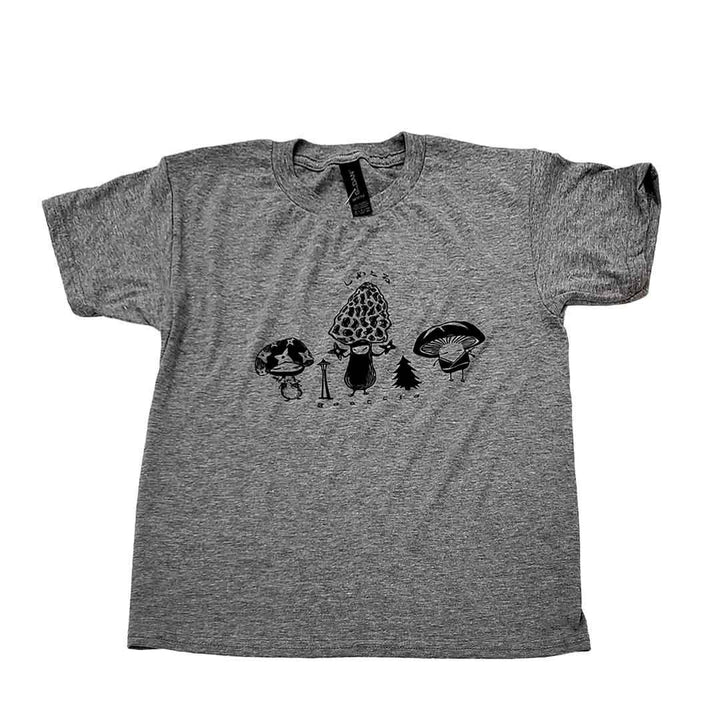 Kids Tee - Mushroom Trio on Gray Crew Neck (Youth S - XL) by Namu