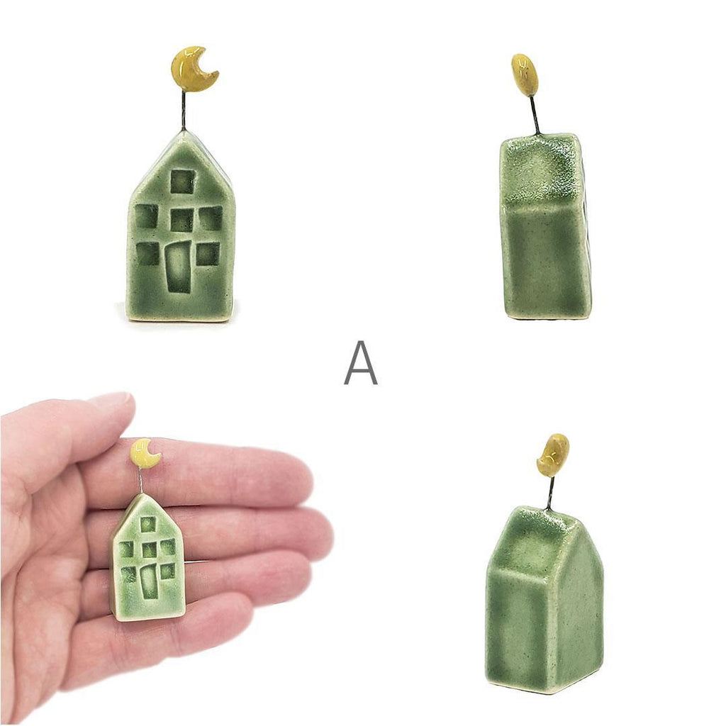 **Tiny Pottery House - Grass Green with Moon by Tasha McKelvey