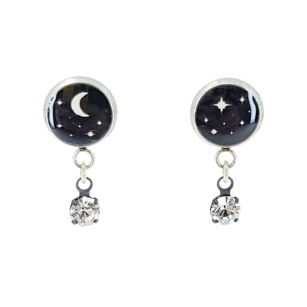 Earrings - Night Sky Resin Studs (Stainless Steel) Jewel Accent Drop by Christine Stoll | Altered Relics