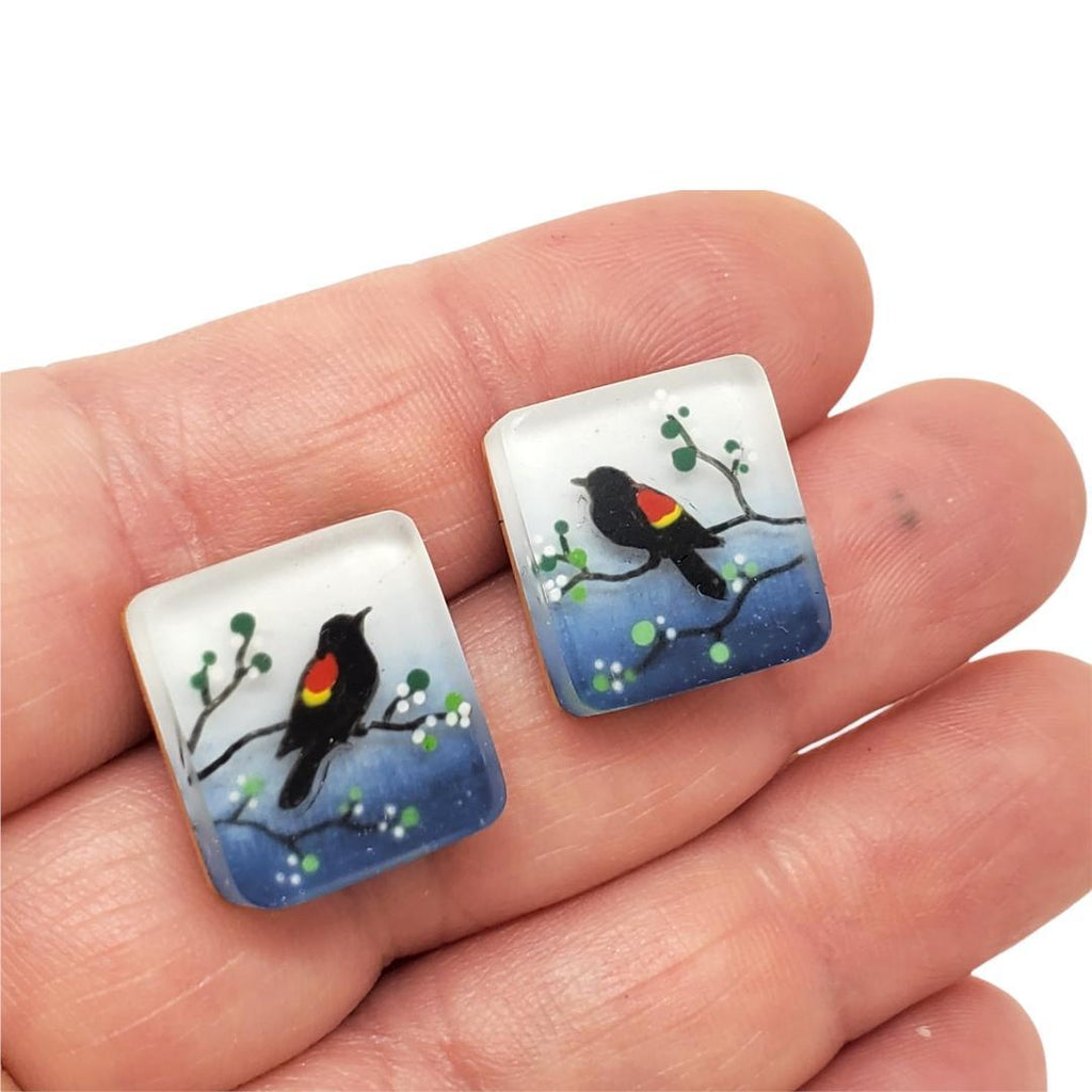 Earrings - Red Wing Blackbird Studs by Fernworks