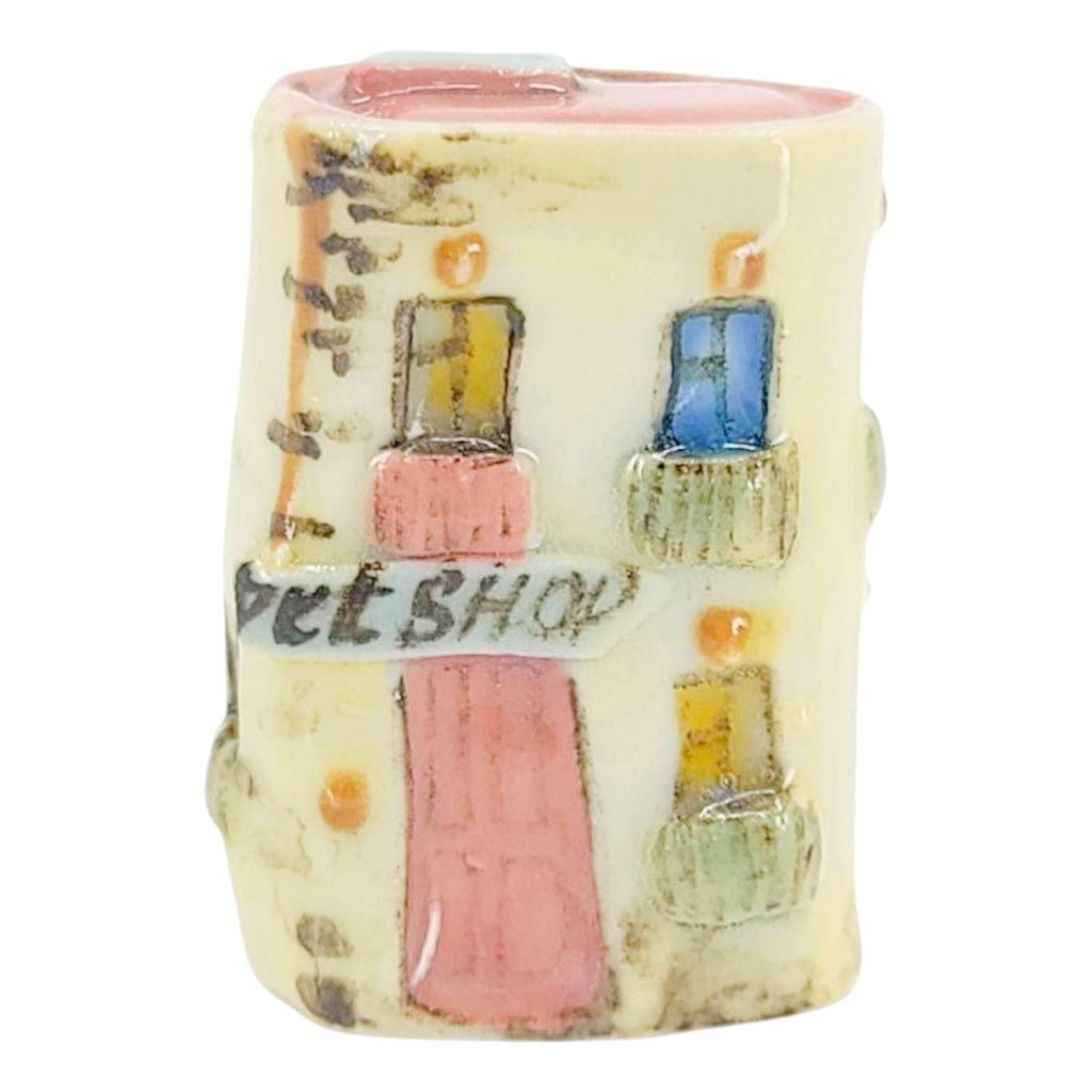 Collectible - Tiny House - Pet Shop (Cream Walls, Pink Roof, Pink Door) by Mist Ceramics