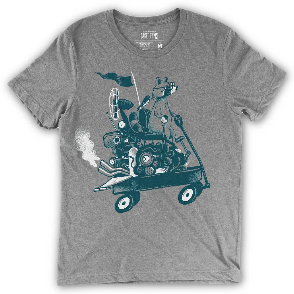 Adult Crew Neck - Wagon Ride Raccoon Gray Tee (XS - 2XL) by Factory 43
